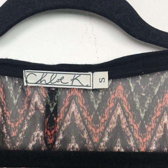 Chloe K Black Geo Print Sheer Blouse Top - Picture 5 of 7